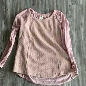 One September Anthropologie Pink sweater with lace sleeves